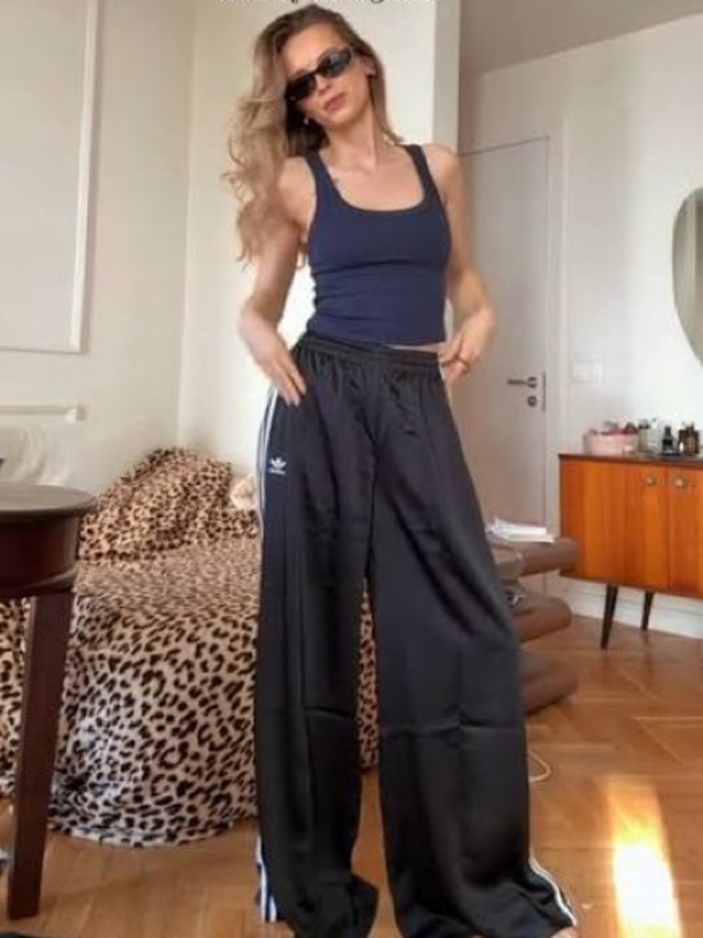 NWT ✨Adidas Satin Wide Leg Black Pants - Size 8
